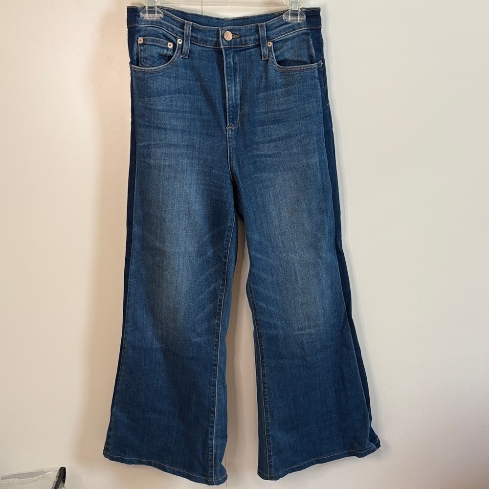 Midheaven Denim LA Classic Flare Denim Jeans with Tuxedo Stripe, sz 28